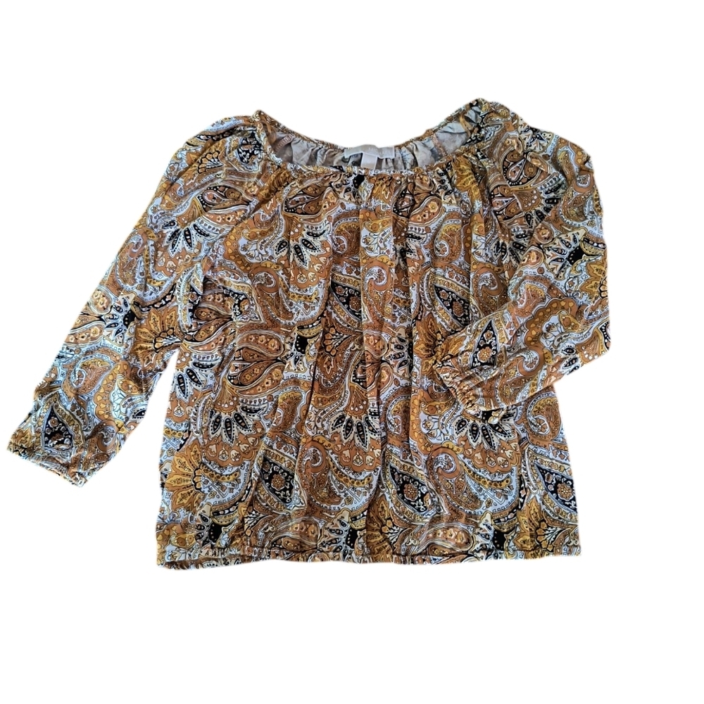 Michael Kors Yellow/Black 3/4 Sleeve Paisley Print Blouse Size M